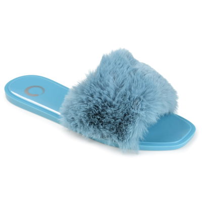 Shop Journee Collection Collection Women's Faux Fur Dusk Slide In Blue