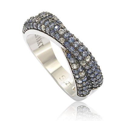 Shop Suzy Levian Sterling Silver Blue & White Sapphire & Diamond Accent Petite Pave Crossover Ring