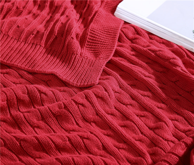 Shop The Nesting Company Oak 100% Cotton Cable Knitted 50" X 70" Throw In Red