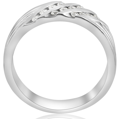 Pompeii3 1/2ct Mens Diamond Wedding Ring Three Row 10k White Gold In White