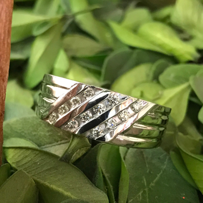 Pompeii3 1/2ct Mens Diamond Wedding Ring Three Row 10k White Gold In White