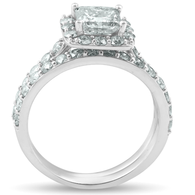Pompeii3 2 1/2 Ct Halo Princess Cut Diamond Engagement Wedding Ring Set 14k White Gold In Silver