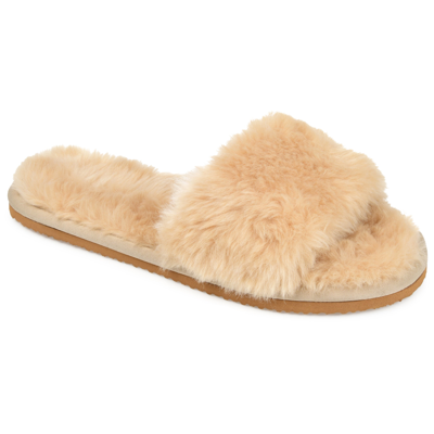Journee Collection Dawn Faux Fur Slipper In Beige