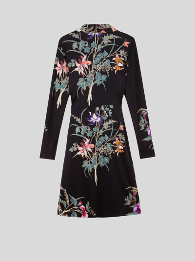 Shop Etro Floral Print Wrap Dress In Multi