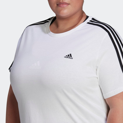 Shop Adidas Originals Women's Adidas Essentials Slim 3-stripes Tee (plus Size) In Beige