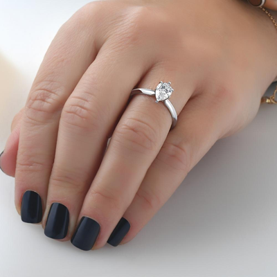 Pompeii3 1 Ct Pear Shape Diamond Engagement Ring Lab Grown 14k White Gold In White