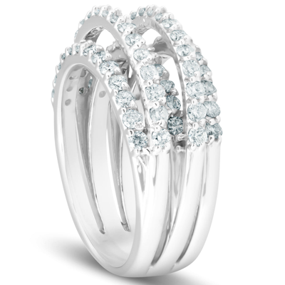 Pompeii3 1 1/4 Ct Diamond Ring Womens Fashion Cocktail Multi Row Wide Band 14k White Gold In Silver