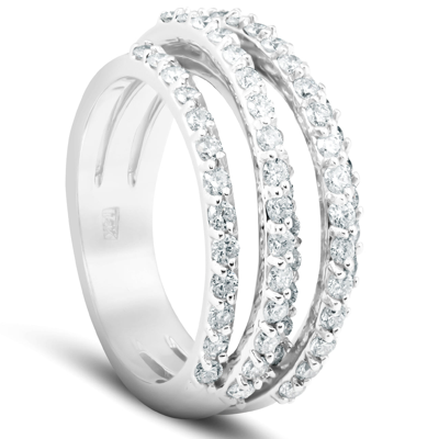 Pompeii3 1 1/4 Ct Diamond Ring Womens Fashion Cocktail Multi Row Wide Band 14k White Gold In Silver