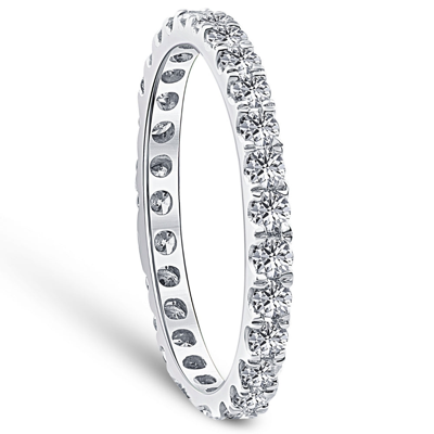 Pompeii3 7/8 Ctw Diamond Eternity Ring Stackable French Prong Wedding Band 14k Gold White In Silver
