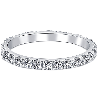 Pompeii3 7/8 Ctw Diamond Eternity Ring Stackable French Prong Wedding Band 14k Gold White In Silver