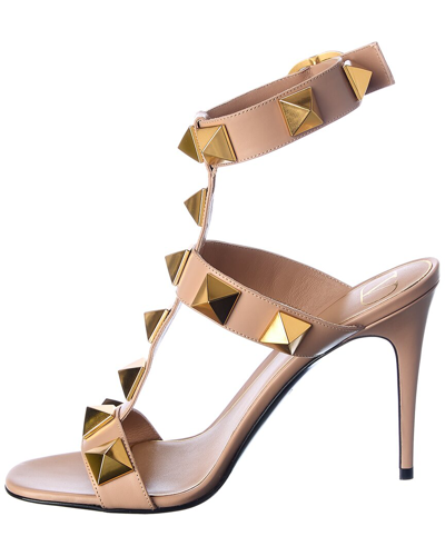 Shop Valentino Roman Stud 100 Leather Ankle Strap Sandal In Beige