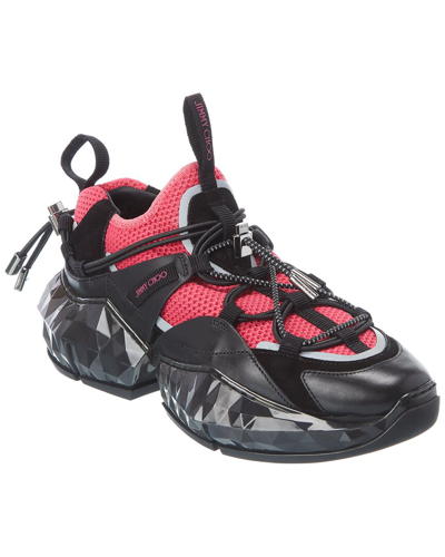 Shop Jimmy Choo Diamond Trail/f Leather & Mesh Sneaker In Black