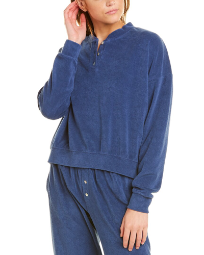 Shop Donni Terry Henley Sweatshirt In Blue