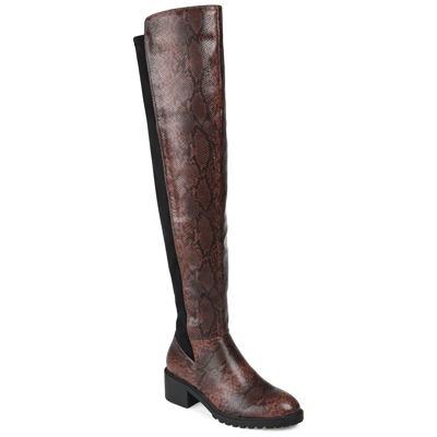 Journee Collection Womens Aryia Stacked Heel Over The Knee Boots In Brown