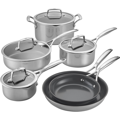 Shop Zwilling Energy Plus 10-pc Stainless Steel Ceramic Nonstick Cookware Set In Multi
