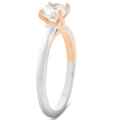 Pompeii3 1 Ct Diamond Solitaire Two Tone Engagement Ring 14k White & Rose Gold In White
