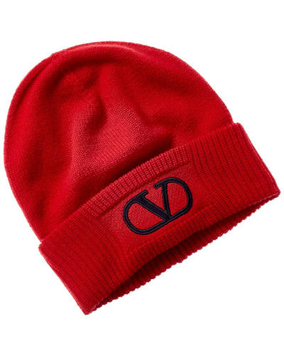 Shop Valentino Vlogo Wool Hat In Red