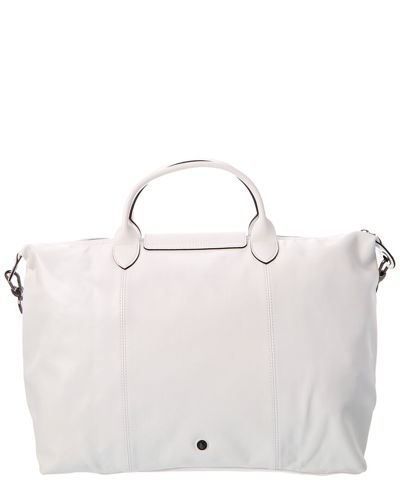 Longchamp Le Pliage Cuir Large Leather Top Handle Tote In White