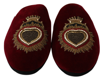 Shop Dolce & Gabbana Velvet Sac Heart Embroidery Slides Men's Shoes In Red