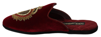 Shop Dolce & Gabbana Velvet Sac Heart Embroidery Slides Men's Shoes In Red