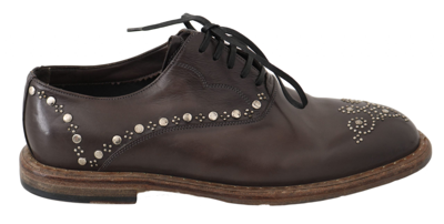 Shop Dolce & Gabbana Leather Marsala Derby Studded Men's Shoes In Brown