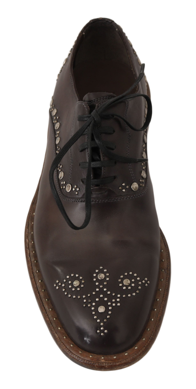 Shop Dolce & Gabbana Leather Marsala Derby Studded Men's Shoes In Brown