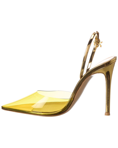 Shop Gianvito Rossi Ribbon D'orsay 105 Vinyl & Leather Slingback Pump In Gold