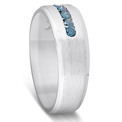 Pompeii3 Mens 1/3ct Blue Diamond Brushed Wedding Ring 14k White Gold In Silver