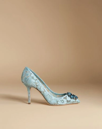 Shop Dolce & Gabbana Court Shoe In Taormina Lace With Crystals In Sky Blue