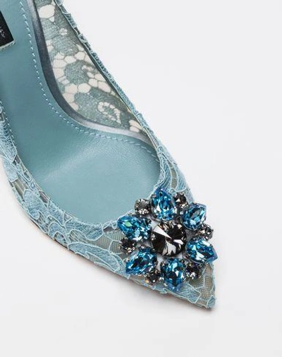 Shop Dolce & Gabbana Court Shoe In Taormina Lace With Crystals In Sky Blue