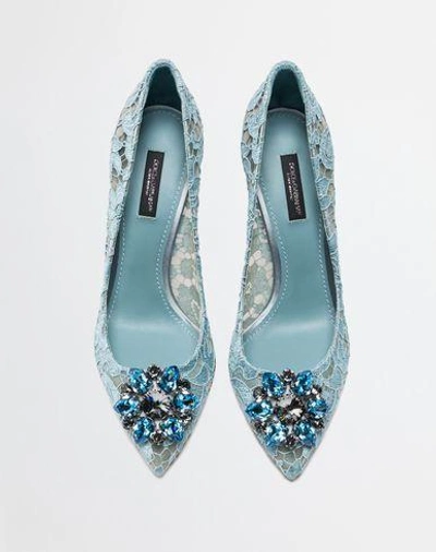 Shop Dolce & Gabbana Court Shoe In Taormina Lace With Crystals In Sky Blue