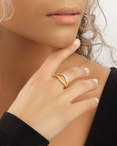 Sterling Forever 14k Gold Plated Sterling Silver Cz Stacking Ring Set Of 2