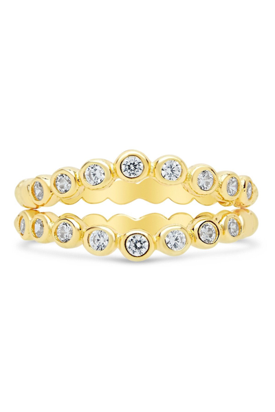 Sterling Forever 14k Gold Plated Sterling Silver Cz Stacking Ring Set Of 2