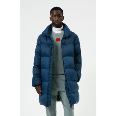 regular fit down coat with red logo label