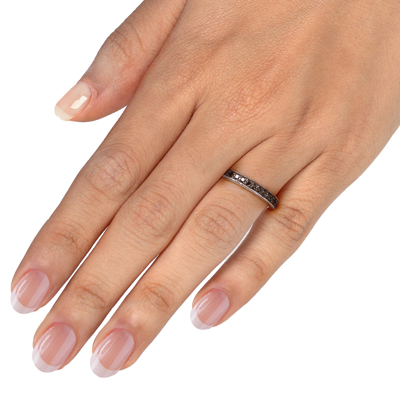 Vir Jewels 1/2 Cttw Princess Cut Black Diamond Wedding Band .925 Sterling Silver Rhodium In White