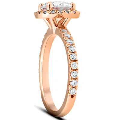 Pompeii3 1.75ct Cushion Halo Diamond Moissanite Engagement Ring Round G-si 14k Rose Gold In Blue