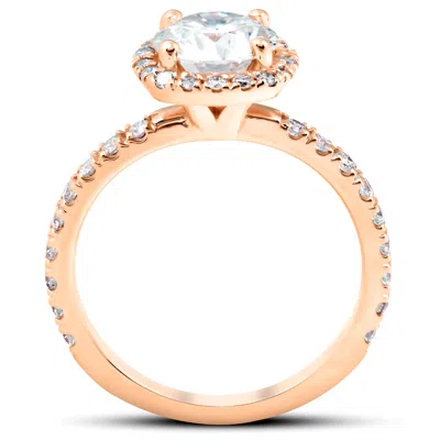 Pompeii3 1.75ct Cushion Halo Diamond Moissanite Engagement Ring Round G-si 14k Rose Gold In Blue