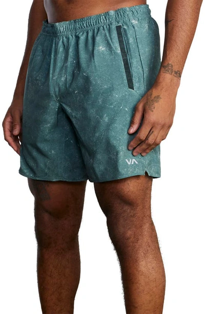 Shop Rvca Yogger Stretch Athletic Shorts In Acid Wash Green