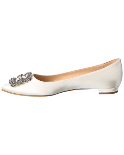 Shop Manolo Blahnik Hangisi Satin Flat In White