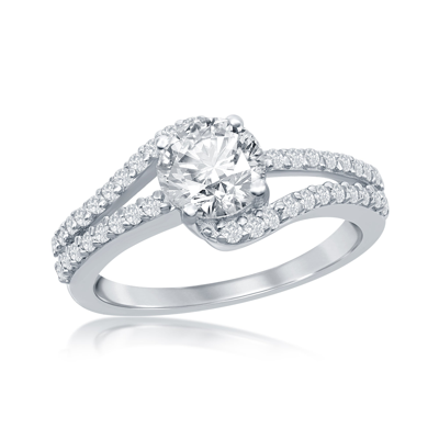 Simona Sterling Silver Round Double Band Cz Engagement Ring