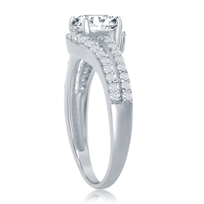 Simona Sterling Silver Round Double Band Cz Engagement Ring