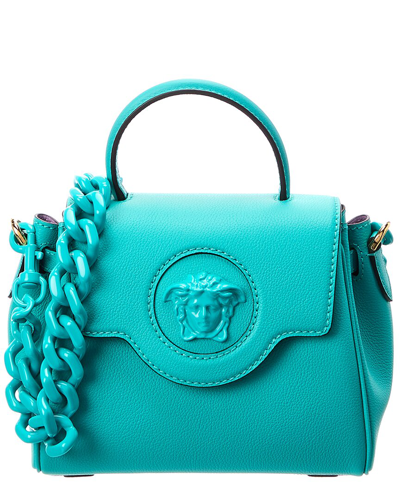Shop Versace Creative Outdoor Products  La Medusa Small Leather Satchel In Blue