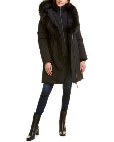 Shop Mackage Kay Leather-trim Down Jacket In Black