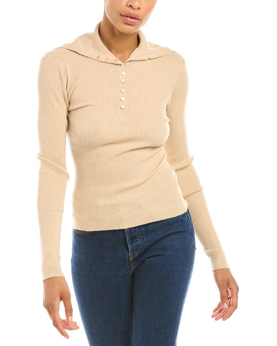Shop Autumn Cashmere Rib Lay Back Collar Cashmere-blend Sweater In Beige