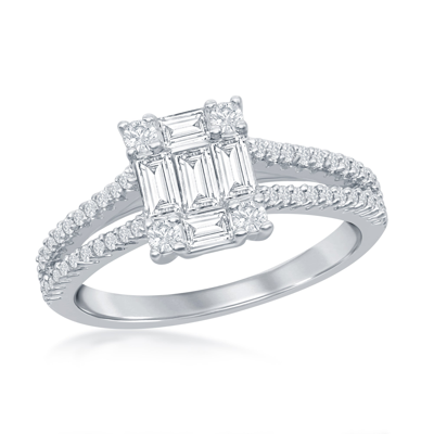 Shop Simona Sterling Silver Baguette Cz Emerald-cut Open Band Engagement Ring