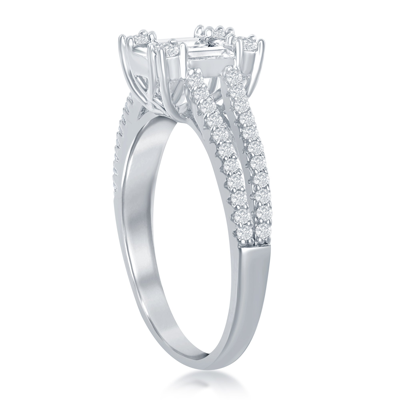 Simona Sterling Silver Baguette Cz Emerald-cut Open Band Engagement Ring