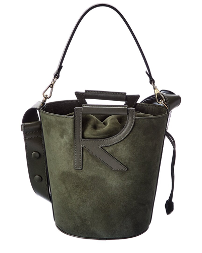 Shop Roger Vivier Medium Suede Bucket Bag In Green