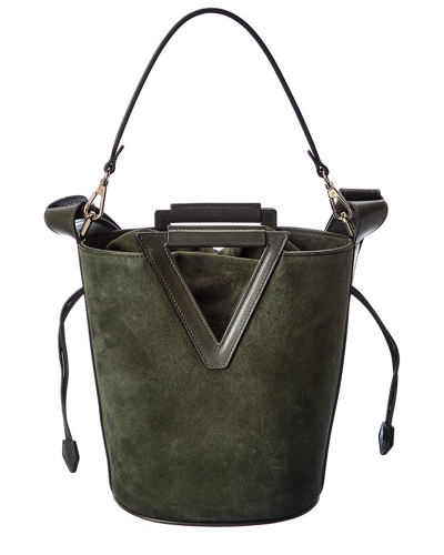 Shop Roger Vivier Medium Suede Bucket Bag In Green