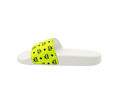Shop Mcm Women's / Neon Logo Leather Rubber Slides Sandals In White