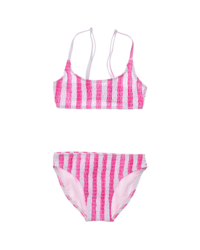 Shop Snapper Rock Fiesta Stripe Shirred Crop Bikini In Pink